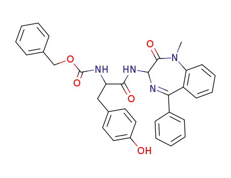 Molecular Structure of 134793-38-7 ([2-(4-Hydroxy-phenyl)-1-(1-methyl-2-oxo-5-phenyl-2,3-dihydro-1H-benzo[e][1,4]diazepin-3-ylcarbamoyl)-ethyl]-carbamic acid benzyl ester)