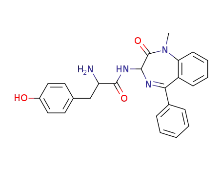 Molecular Structure of 134793-31-0 (2-amino-3-(4-hydroxyphenyl)-N-(2,3-dihydro-1-methyl-2-oxo-5-phenyl-1H-1,4-benzodiazepin-3-yl)propanamide)