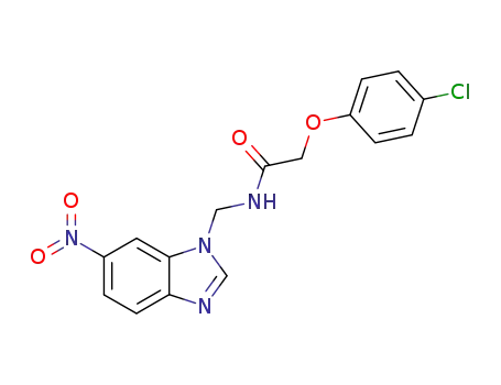 Molecular Structure of 103706-84-9 (2-(4-chlorophenoxy)-N-[(6-nitro-1H-benzimidazol-1-yl)methyl]acetamide)