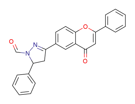 Molecular Structure of 154185-80-5 (3-(4-oxo-2-phenyl-4H-chromen-6-yl)-5-phenyl-4,5-dihydro-1H-pyrazole-1-carbaldehyde)