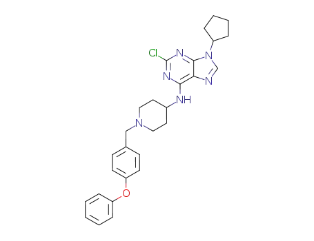 Molecular Structure of 380426-07-3 ((2-chloro-9-cyclopentyl-9<i>H</i>-purin-6-yl)-[1-(4-phenoxy-benzyl)-piperidin-4-yl]-amine)