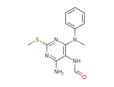 Molecular Structure of 109219-27-4 (<i>N</i>-[4-amino-6-(<i>N</i>-methyl-anilino)-2-methylsulfanyl-pyrimidin-5-yl]-formamide)