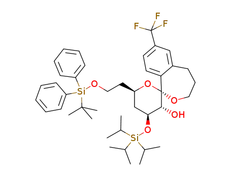 (+)-(1S,3'R,4'S<sub>.6</sub>'R)-6'-(2-(tert-butyldiphenylsilyloxy)ethyl)-7-(trifluoromethyl)-4'-(triisopropylsilyloxy)-3',4',5',6'-tetrahydro-3H-spiro[benzo[c]oxepine-1,2'-pyran]-3'-ol