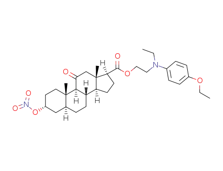 Molecular Structure of 38540-31-7 ((3R,5S,8S,9S,10S,13S,14S,17S)-10,13-Dimethyl-3-nitrooxy-11-oxo-hexadecahydro-cyclopenta[a]phenanthrene-17-carboxylic acid 2-[(4-ethoxy-phenyl)-ethyl-amino]-ethyl ester)