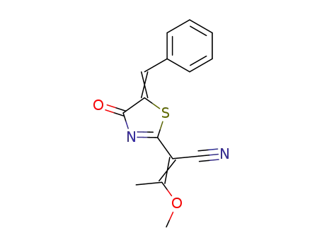 Molecular Structure of 58955-36-5 (2-(5-benzylidene-4-oxo-4,5-dihydro-thiazol-2-yl)-3-methoxy-but-2-enenitrile)