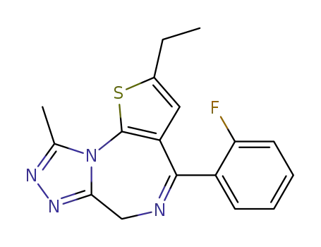 Molecular Structure of 40054-88-4 (2-ethyl-4-(2-fluoro-phenyl)-9-methyl-6<i>H</i>-thieno[3,2-<i>f</i>][1,2,4]triazolo[4,3-<i>a</i>][1,4]diazepine)