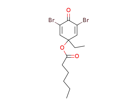 Molecular Structure of 61306-05-6 (Hexanoic acid, 3,5-dibromo-1-ethyl-4-oxo-2,5-cyclohexadien-1-yl ester)