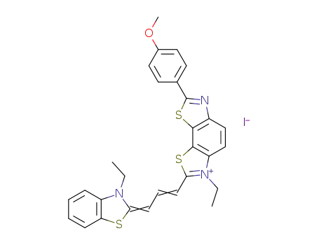 3-ethyl-2-[3-(3-ethyl-3<i>H</i>-benzothiazol-2-ylidene)-propenyl]-7-(4-methoxy-phenyl)-benzo[1,2-<i>d</i>;4,3-<i>d</i>']bisthiazolium; iodide
