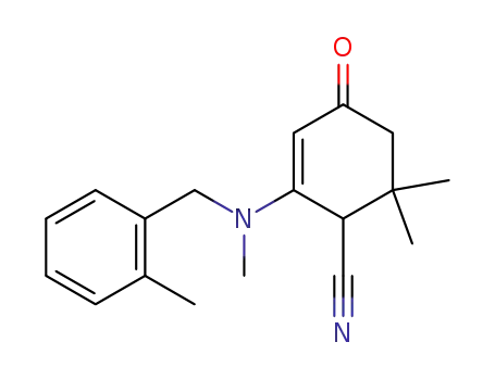 Molecular Structure of 99812-80-3 (6,6-Dimethyl-2-[methyl-(2-methyl-benzyl)-amino]-4-oxo-cyclohex-2-enecarbonitrile)