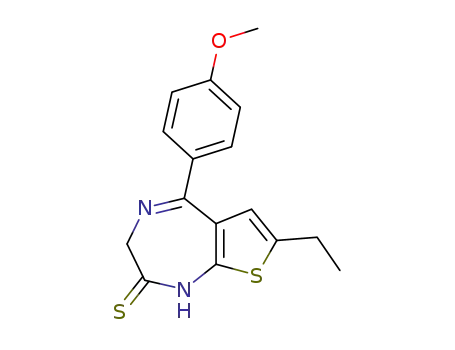 Molecular Structure of 67727-24-6 (2H-Thieno[2,3-e]-1,4-diazepine-2-thione,
7-ethyl-1,3-dihydro-5-(4-methoxyphenyl)-)