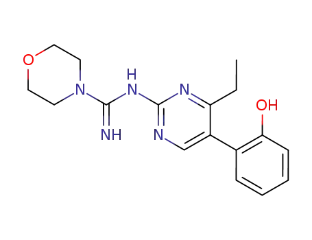 Molecular Structure of 29936-01-4 (<i>N</i>-[4-ethyl-5-(2-hydroxy-phenyl)-pyrimidin-2-yl]-morpholine-4-carboximidic acid amide)