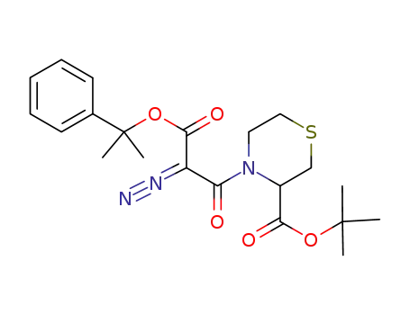 Molecular Structure of 37469-73-1 (4-[diazo-(1-methyl-1-phenyl-ethoxycarbonyl)-acetyl]-thiomorpholine-3-carboxylic acid <i>tert</i>-butyl ester)