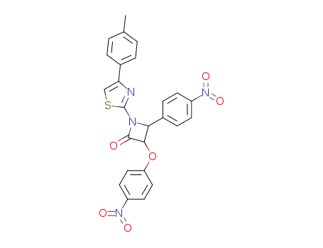 Molecular Structure of 72192-88-2 (2-Azetidinone,
1-[4-(4-methylphenyl)-2-thiazolyl]-3-(4-nitrophenoxy)-4-(4-nitrophenyl)-)