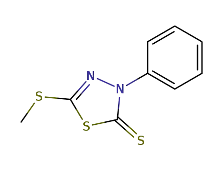 Molecular Structure of 33682-81-4 (1,3,4-Thiadiazole-2(3H)-thione, 5-(methylthio)-3-phenyl-)