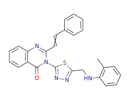 Molecular Structure of 103515-10-2 (3-(5-{[(2-methylphenyl)amino]methyl}-1,3,4-thiadiazol-2-yl)-2-[(E)-2-phenylethenyl]quinazolin-4(3H)-one)