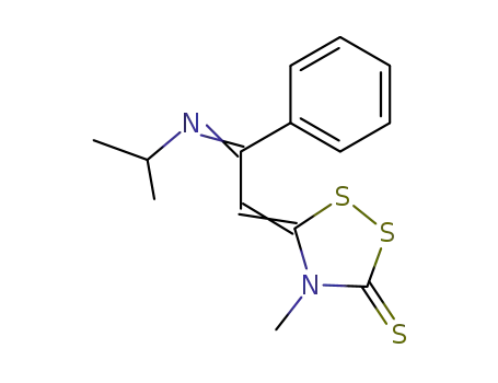 Molecular Structure of 62570-01-8 (1,2,4-Dithiazolidine-3-thione,
4-methyl-5-[2-[(1-methylethyl)imino]-2-phenylethylidene]-)