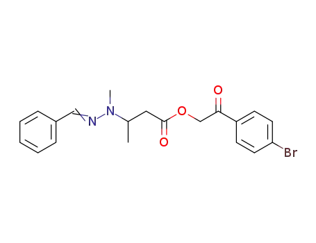 Molecular Structure of 64486-97-1 (Butanoic acid, 3-[methyl(phenylmethylene)hydrazino]-,
2-(4-bromophenyl)-2-oxoethyl ester)