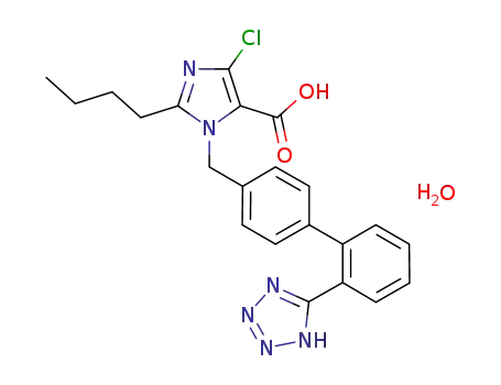 Molecular Structure of 913611-27-5 (2-butyl-4-chloro-1-[(2'-(1H-tetrazol-5-yl)biphenyl-4-yl)methyl]-imidazole-5-carboxylic acid monohydrate)