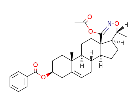 Molecular Structure of 810-57-1 (3'-acetoxy-3β-benzoyloxy-6'α-methyl-(17α)-17,6'-dihydro-18-nor-androst-5-eno[13,17-<i>d</i>][1,2]oxazine)