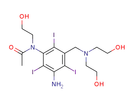 Molecular Structure of 62180-34-1 (Acetamide,
N-[3-amino-5-[[bis(2-hydroxyethyl)amino]methyl]-2,4,6-triiodophenyl]-N-
(2-hydroxyethyl)-)