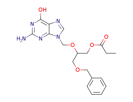 Molecular Structure of 194204-50-7 (6H-Purin-6-one,
2-amino-1,9-dihydro-9-[[1-[(1-oxopropoxy)methyl]-2-(phenylmethoxy)eth
oxy]methyl]-)