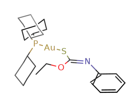 Molecular Structure of 149160-56-5 ({(Cy)3phosphinegold(I)-SC(=NPh)O-ethyl})