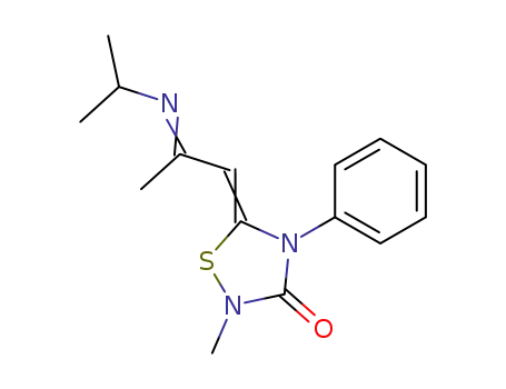 Molecular Structure of 62398-87-2 (1,2,4-Thiadiazolidin-3-one,
2-methyl-5-[2-[(1-methylethyl)imino]propylidene]-4-phenyl-)
