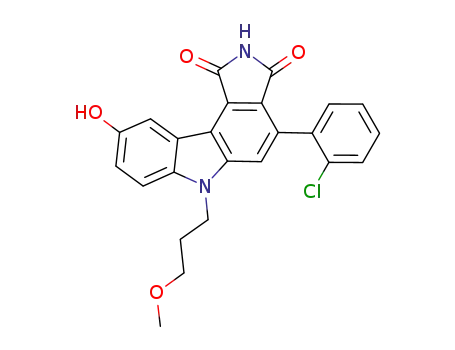 Molecular Structure of 622855-20-3 (Pyrrolo[3,4-c]carbazole-1,3(2H,6H)-dione,
4-(2-chlorophenyl)-9-hydroxy-6-(3-methoxypropyl)-)