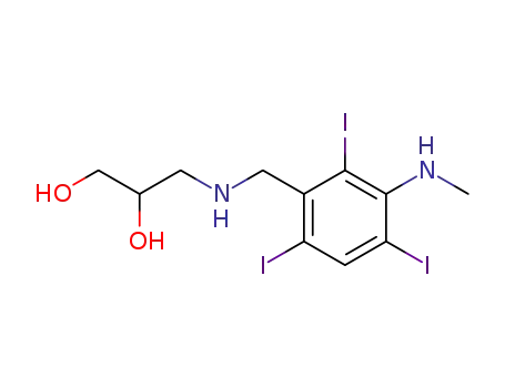 Molecular Structure of 62180-08-9 (1,2-Propanediol,
3-[[[2,4,6-triiodo-3-(methylamino)phenyl]methyl]amino]-)