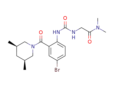 Molecular Structure of 1034257-52-7 (2-{3-[4-bromo-2-((3R,5S)-3,5-dimethyl-piperidine-1-carbonyl)-phenyl]-ureido}-N,N-dimethyl-acetamide)