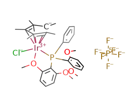 Molecular Structure of 250592-36-0 ([(η(5)-pentamethylcyclopentadienyl)IrCl(bis(2,6-dimethoxyphenyl)phenylphosphine-κP,OMe)][PF6])