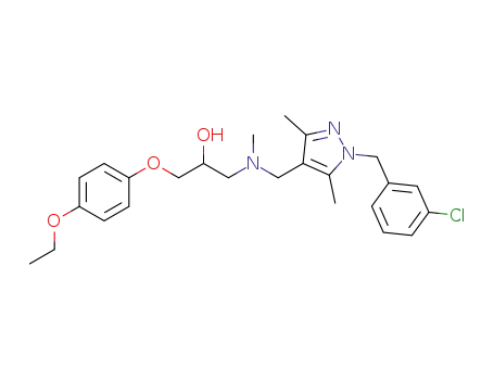 Molecular Structure of 1311146-77-6 (1-(((1-(3-chlorobenzyl)-3,5-dimethyl-1H-pyrazol-4-yl)methyl)(methyl)amino)-3-(4-ethoxyphenoxy)propan-2-ol)