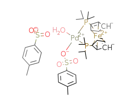 Molecular Structure of 849062-58-4 ([Pd(H<sub>2</sub>O)(1,1'-bis(diisopropylphosphino)ferrocene)(tosylato)](tosylate))