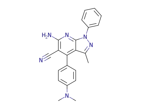 Molecular Structure of 533882-54-1 (1H-Pyrazolo[3,4-b]pyridine-5-carbonitrile,
6-amino-4-[4-(dimethylamino)phenyl]-3-methyl-1-phenyl-)