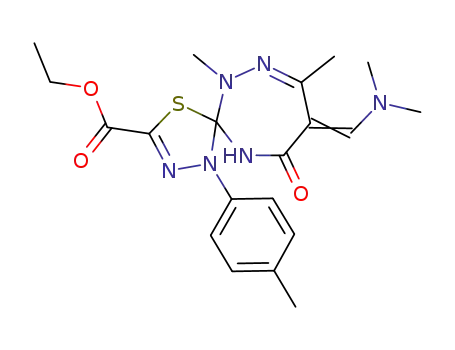 ethyl 2,7-dimethyl-5-oxo-6-((dimethylamino)methylene)-3,4,5,6-tetrahydro-2H-[1,2,4]triazepine-3-spiro-2'-(3'-(p-tolyl)-2',3'-dihydro[1,3,4]thiadiazole)-5'-carboxylate