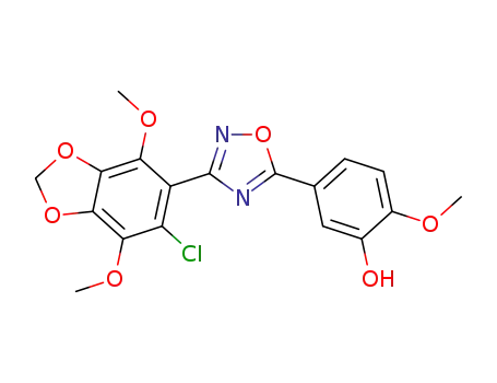 Molecular Structure of 948012-03-1 (3-(2,5-dimethoxy-3,4-methylenedioxy-6-chlorophenyl)-5-(3-hydroxy-4-methoxyphenyl)-1,2,4-oxadiazole)