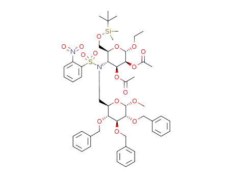 N-(methyl 2,3,4-tri-O-benzyl-6-deoxy-α-D-glucopyranosid-6-yl)-N-(ethyl 2,3-di-O-acetyl-6-O-(tert-butyldimethylsilyl)-4-deoxy-α-D-mannopyranosid-4-yl)-2-nitrobenzenesulfonamide