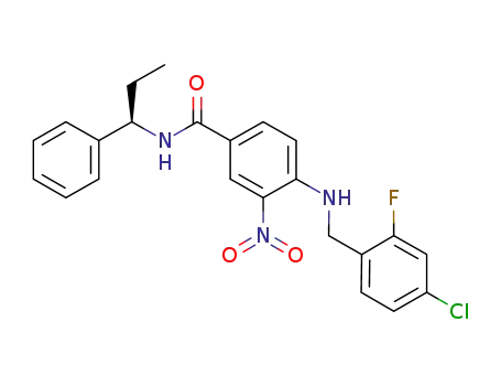 4-{[(4-chloro-2-fluorophenyl)methyl]amino}-3-nitro-N-[(1R)-1-phenylpropyl]benzamide