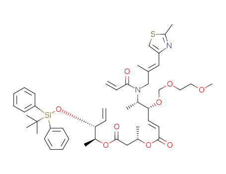 Molecular Structure of 1335287-06-3 ((S)-2-[(1S,2R)-2-tert-butyldiphenylsilyloxy-1-methyl-3-butenyloxycarbonyl]-1-methylethyl (2E,4R,5S)-5-{N-acryloyl-(E)-[2-methyl-3-(2-methyl-4-thiazolyl)allyl]amino}-4-(2-methoxyethoxy)methoxy-2-hexenoate)