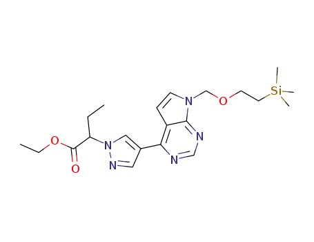Molecular Structure of 1270981-82-2 (ethyl 2-(4-(7-((2-(trimethylsilyl)ethoxy)methyl)-7H-pyrrolo[2,3-d]pyrimidin-4-yl)-1H-pyrazol-1-yl)butanoate)