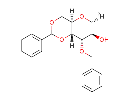 Molecular Structure of 1279711-50-0 (3-O-benzyl-4,6-O-benzylidene-1-deoxy-1R-deutero-D-altropyranose)