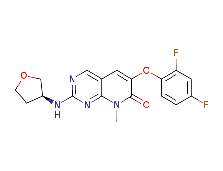 Molecular Structure of 1280218-16-7 (6-(2,4-difluorophenoxy)-8-methyl-2-[(S)-(tetrahydrofuran-3-yl)amino]-8H-pyrido[2,3-d]pyrimidin-7-one)