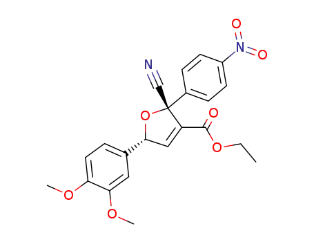Molecular Structure of 112890-58-1 (3-Furancarboxylic acid,
2-cyano-5-(3,4-dimethoxyphenyl)-2,5-dihydro-2-(4-nitrophenyl)-, ethyl
ester, trans-)