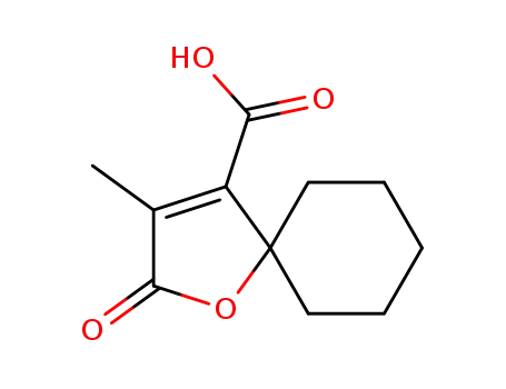 Molecular Structure of 29542-72-1 (3-Methyl-2-oxo-1-oxaspiro[4.5]dec-3-ene-4-carboxylic acid)