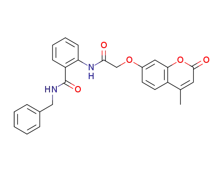 Molecular Structure of 128649-81-0 (Benzamide,
2-[[[(4-methyl-2-oxo-2H-1-benzopyran-7-yl)oxy]acetyl]amino]-N-(phenyl
methyl)-)