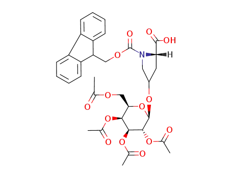 (S)-4-((2R,3R,4S,5S,6R)-3,4,5-Triacetoxy-6-acetoxymethyl-tetrahydro-pyran-2-yloxy)-pyrrolidine-1,2-dicarboxylic acid 1-(9H-fluoren-9-ylmethyl) ester