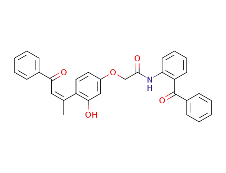 Molecular Structure of 128649-74-1 (N-(2-Benzoyl-phenyl)-2-[3-hydroxy-4-((Z)-1-methyl-3-oxo-3-phenyl-propenyl)-phenoxy]-acetamide)