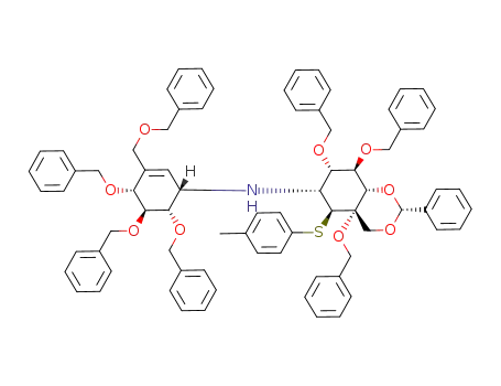 ((1S,4R,5S,6S)-4,5,6-Tris-benzyloxy-3-benzyloxymethyl-cyclohex-2-enyl)-((2R,4aS,5S,6R,7S,8R,8aS)-4a,7,8-tris-benzyloxy-2-phenyl-5-p-tolylsulfanyl-hexahydro-benzo[1,3]dioxin-6-yl)-amine