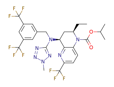 (2R,4S)-isopropyl 4-((3,5-bis(trifluoromethyl)benzyl)(2-methyl-2H-tetrazol-5-yl)amino)-2-ethyl-6-(trifluoromethyl)-3,4-dihydro-1,5-naphthyridine-1(2H)-carboxylate.