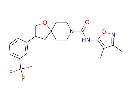 Molecular Structure of 1227473-05-3 ((3RS)-N-(3,4-dimethylisoxazol-5-yl)-3-[3-(trifluoromethyl)phenyl]-1-oxa-8-azaspiro[4.5]decane-8-carboxamide)